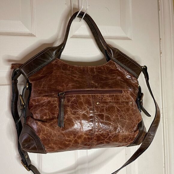 Nino Bossi distress two tone brown leather medium Satchel/ shoulder bag - Picture 5 of 13